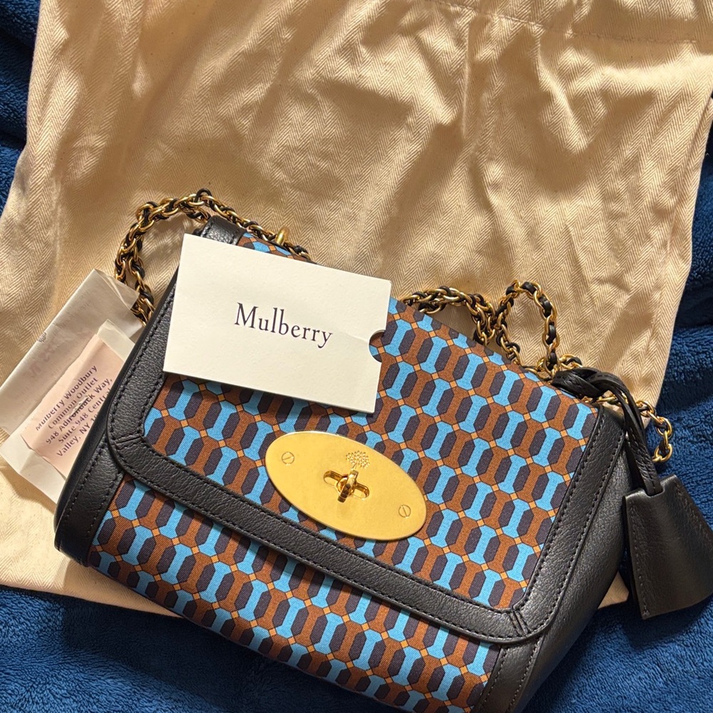 Mulberry Lily Geometric Blue and Brown Bag with Gold Accent - Picture 9 of 9